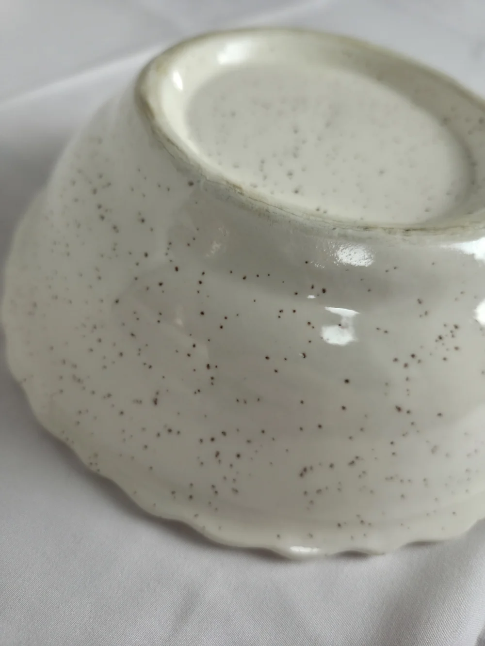 Vintage..Speckled White Ceramic Serving Bowl